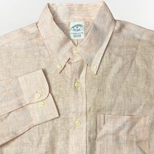 Brooks Brothers Shirt Mens Medium Orange 100% Irish Linen Button Down Slim Fit